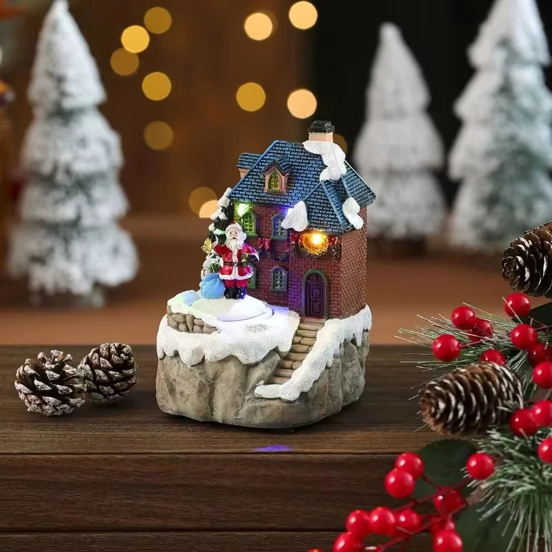 Christmas Rotate Lighted Music Box Resin Santa Ornament