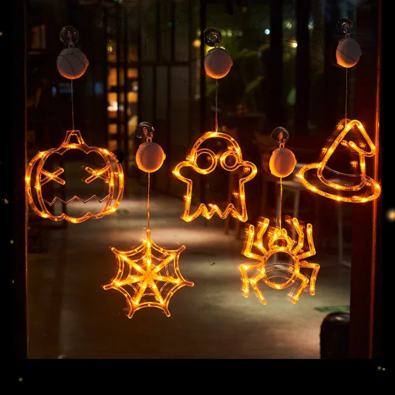 Halloween Decoration Orange Pumpkin Ghost Halloween Window Light with Suction Cup