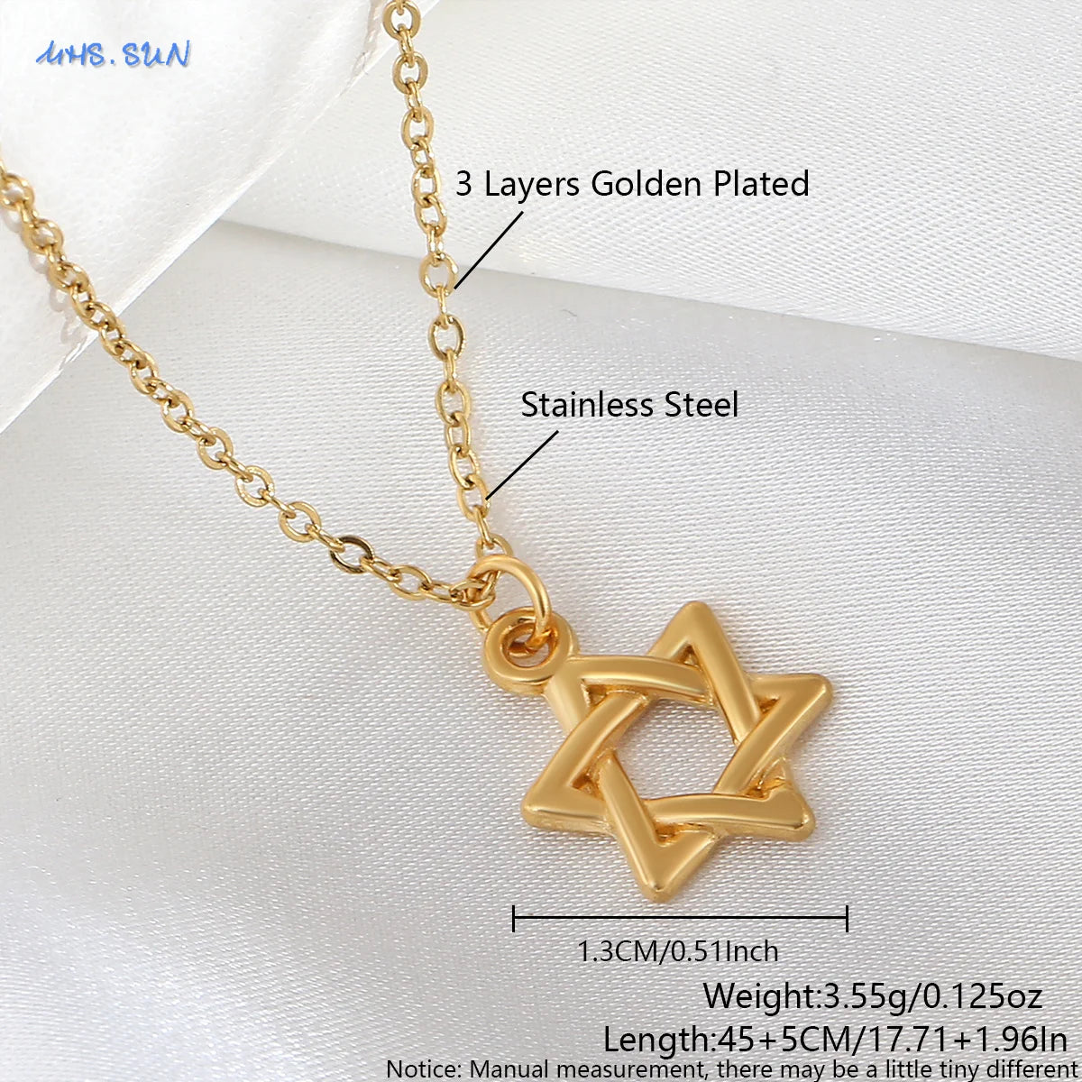 Hollow Hexagonal Pendant Chain Judaica Jewish Jewelry for Men & Women
