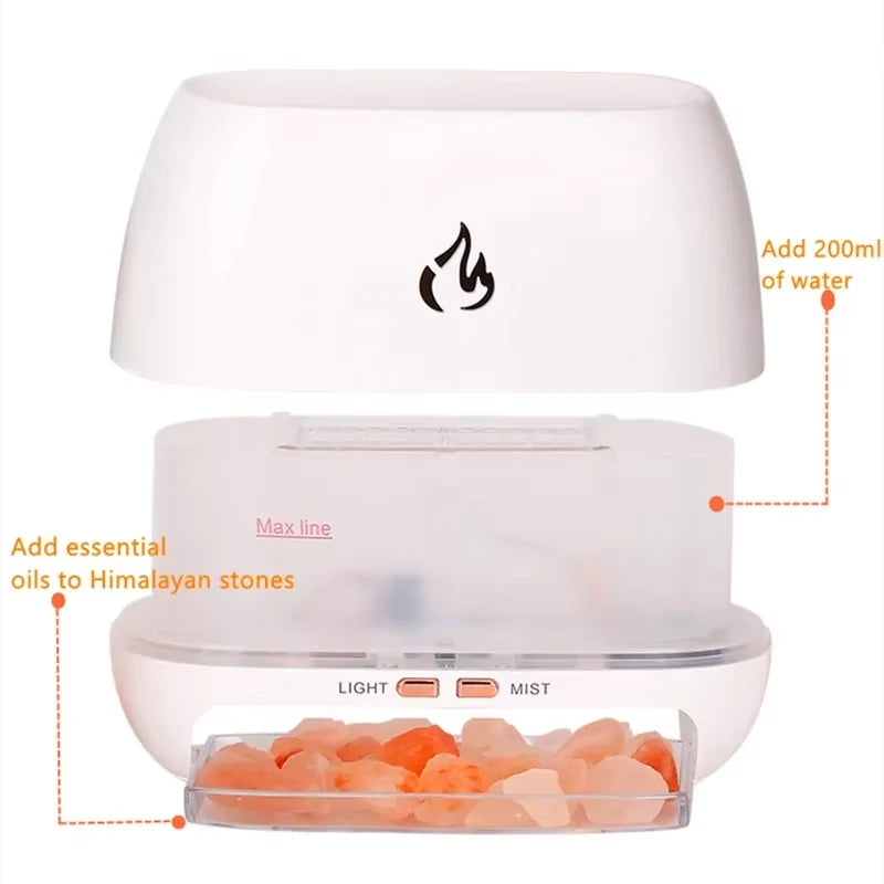 3D Flame Fire Aroma Air Humidifier with Himalayan Crystal Salt