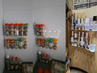 Wall Mounted Spice Bottle Storage Rack Kitchen Seasoning Holder Adhesive Plastic Clip Cabinet Door Spice Jar/Cosmetic Dispenser