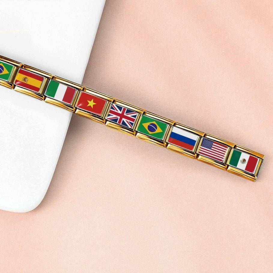 9mm Gold Color World National Flag DIY Jewelry