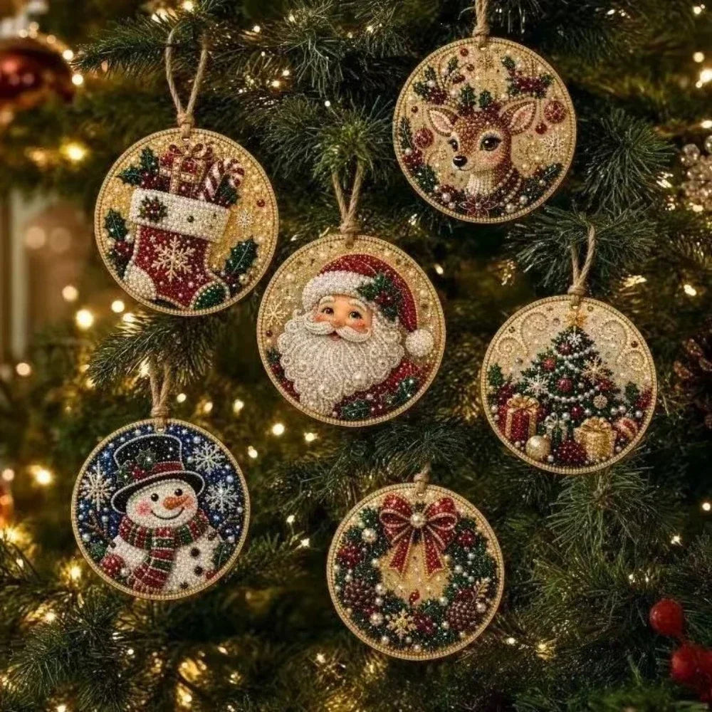 6PCS Pearl Diamond Art Kit for Christmas Hanging Ornaments DIY Adult Crafts Tree Decorations