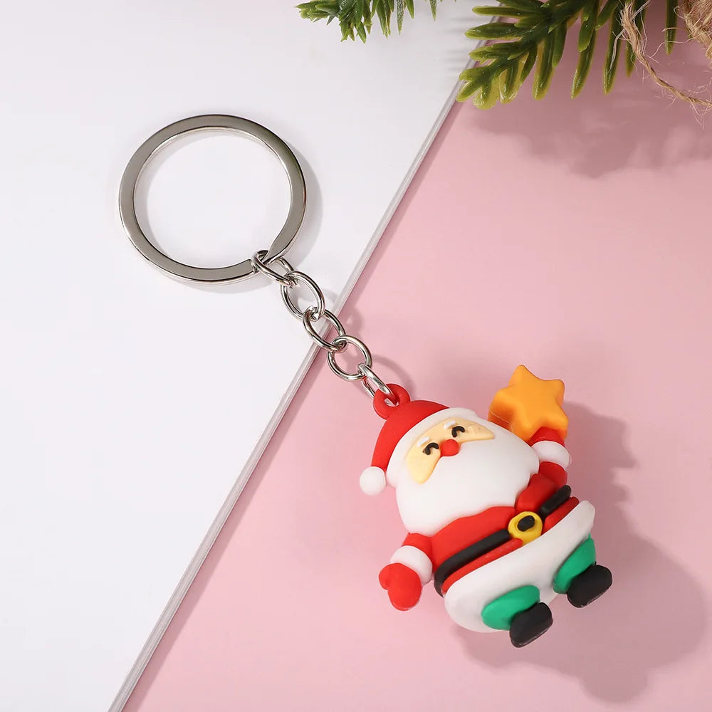 Christmas Cute Cartoon Pendant PVC Keychain Santa Claus Candy Reindeer Hat Tree