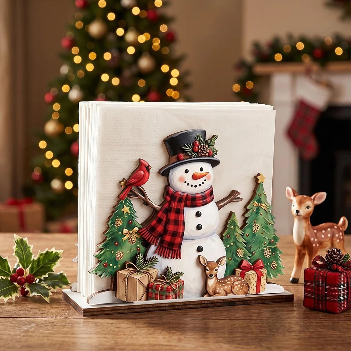Santa Claus Wooden Napkin Holder Christmas Table Decor Desktop Tissue Storage Rack