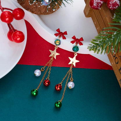 Merry Christmas Velvet Elk Bowknot Dangle Earrings For Women Red Hair Ball