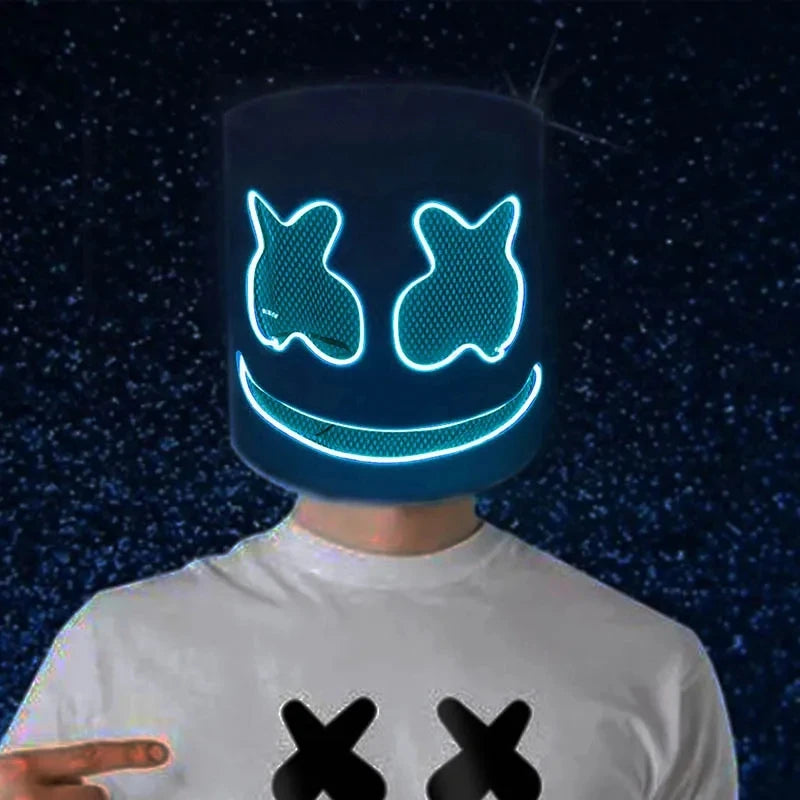 Halloween Light Up Mask Full Face LED Neon Marshmallow Mask