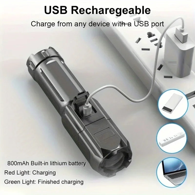 Rechargeable USB Waterproof Zoom Fishing Hunting Camping Torch