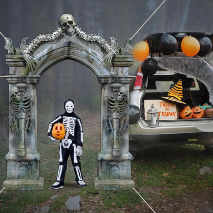 Halloween Skeleton Party Decorations Scary Tombstones Door Banner Creepy Bats Photo Booth