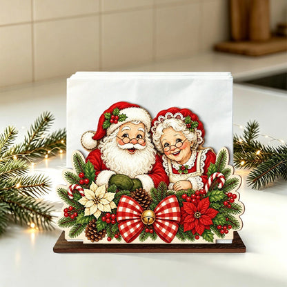 Santa Claus Wooden Napkin Holder Christmas Table Decor Desktop Tissue Storage Rack