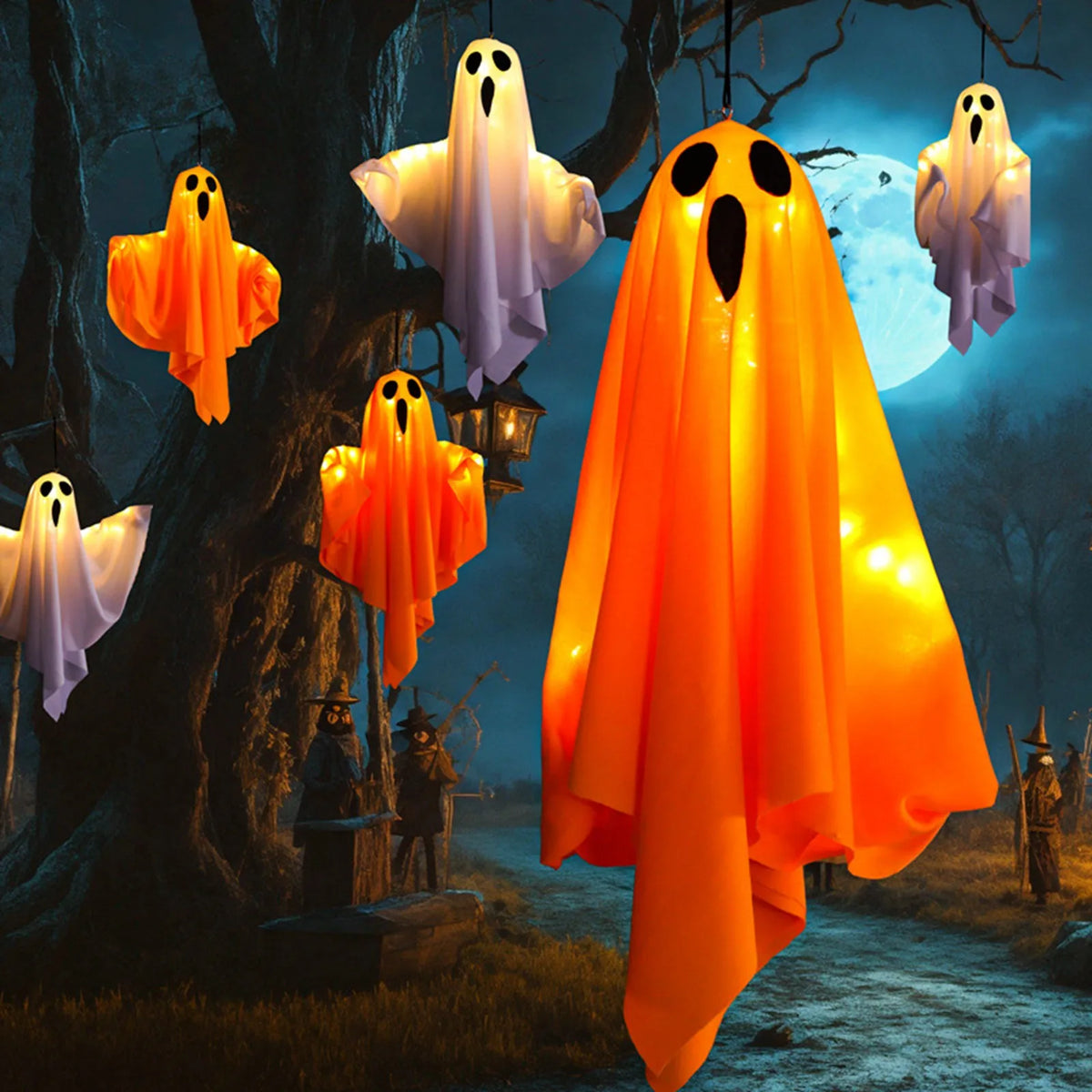 Halloween Ghost Hanging Decorations Halloween Hanging Light Up White Flying Ghosts