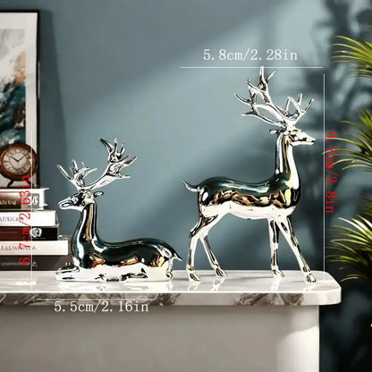 2-Piece Gold-Plated Reindeer Ornament Set, Standing and Lying desktop Ornaments