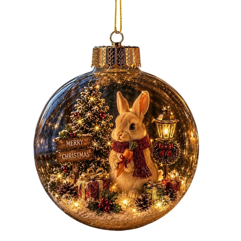 Acrylic Christmas Bell Ornament Decoration 3D Snow Globe Santa Snowman Ball Hanging Xmas Tree Pendant