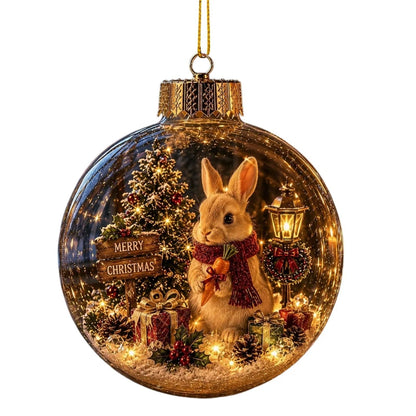 Acrylic Christmas Bell Ornament Decoration 3D Snow Globe Santa Snowman Ball Hanging Xmas Tree Pendant