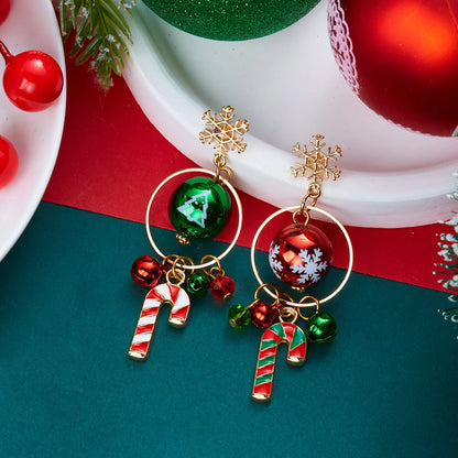 Merry Christmas Velvet Elk Bowknot Dangle Earrings For Women Red Hair Ball