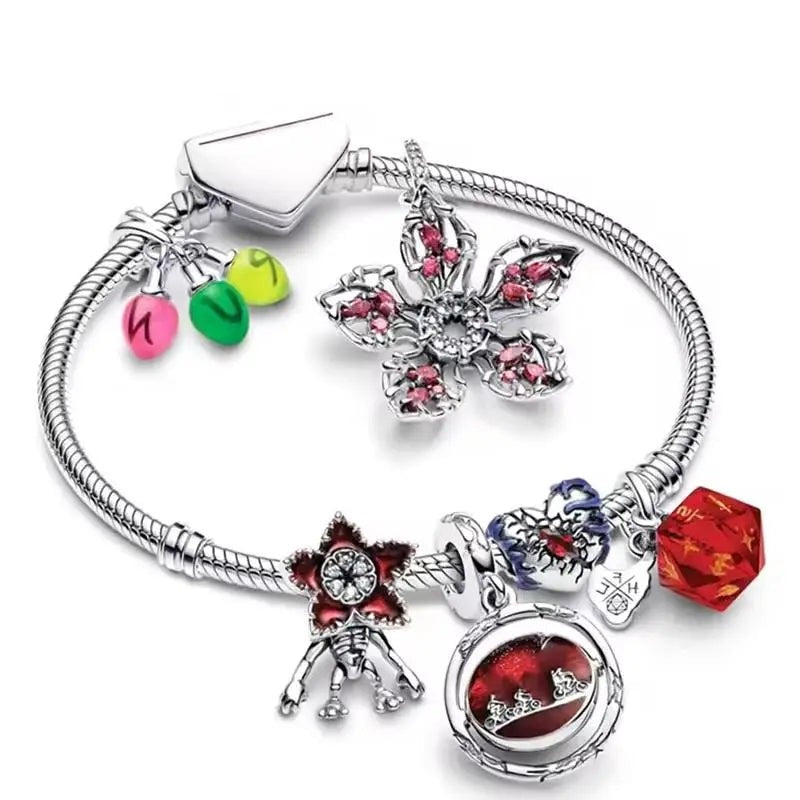 925 Silver Monster Character Pendant Glow in The Dark Red Heart Beads Jewelry Gift for Women
