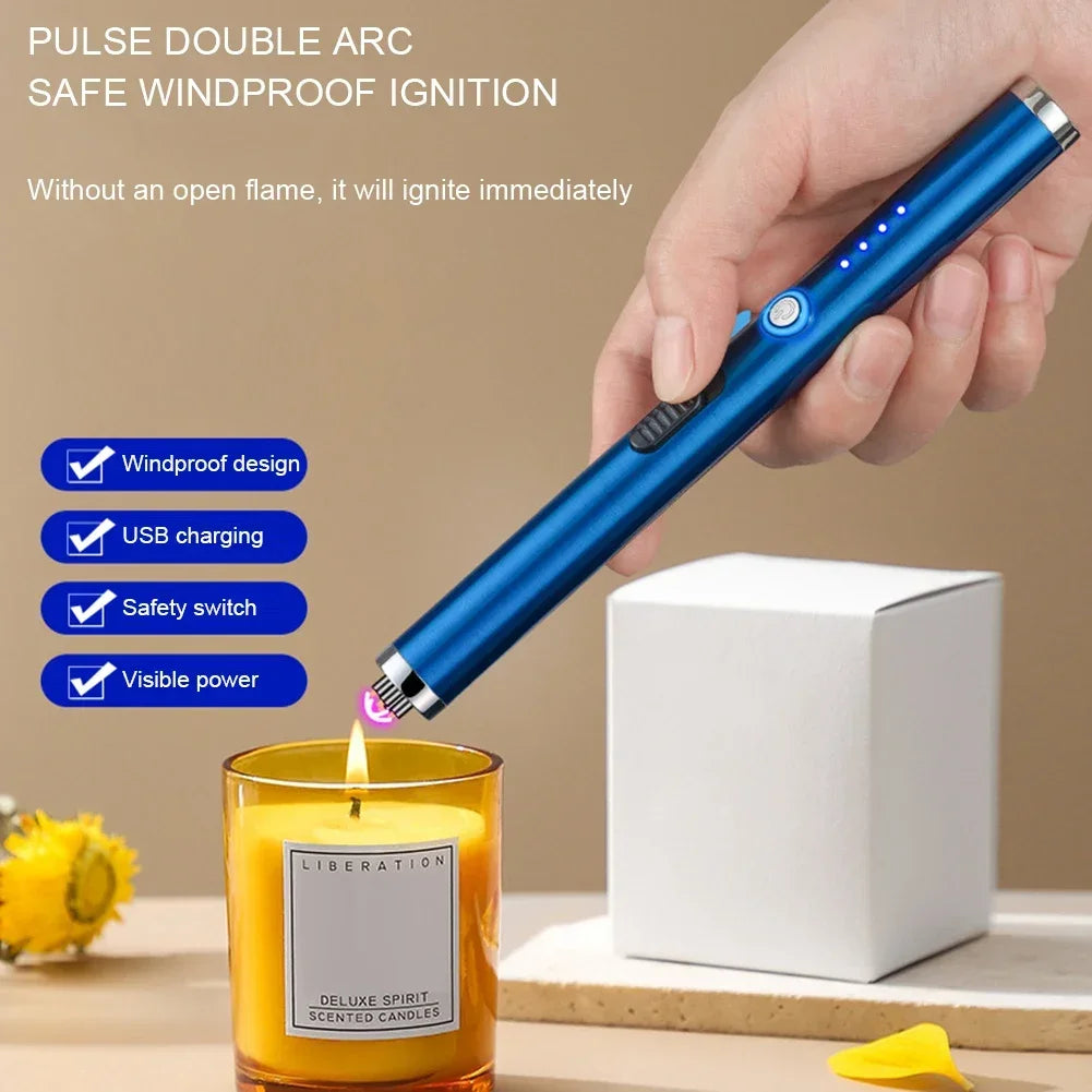 Metal Long Windproof Pulse Arc Flameless USB Plasma Electric Lighter