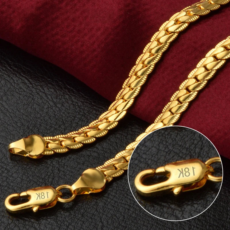 18K Gold/Silver Color 6mm Full Sideways Necklace Chain For Woman Men