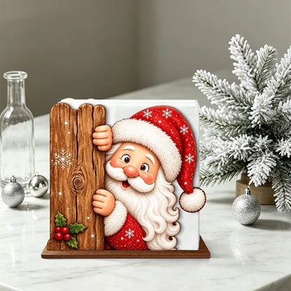 Santa Claus Wooden Napkin Holder Christmas Table Decor Desktop Tissue Storage Rack