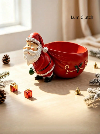 Santa Claus Candy Bowl Figurine, Christmas Table Centerpiece Catchall Dish