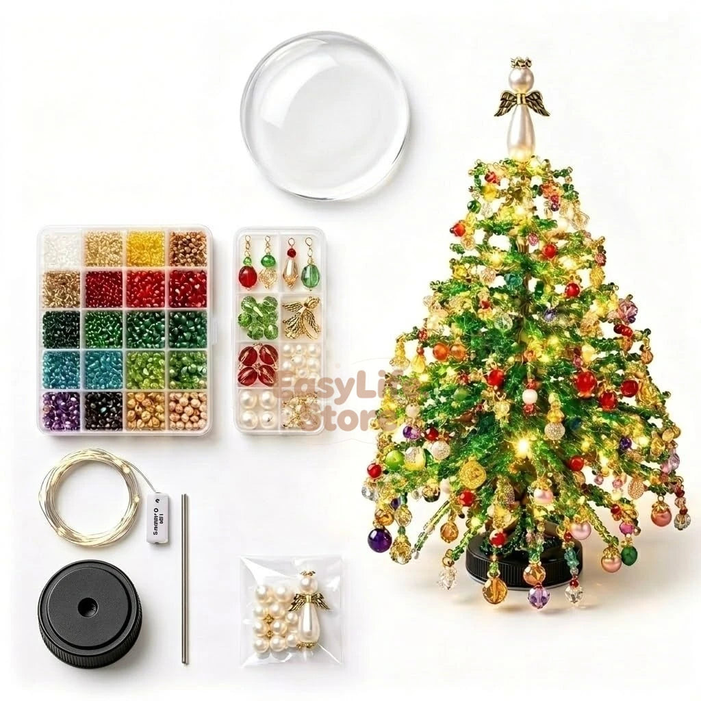DIY Beaded Christmas Tree Kit – Crystal Bead Holiday Craft Set with LED Lights