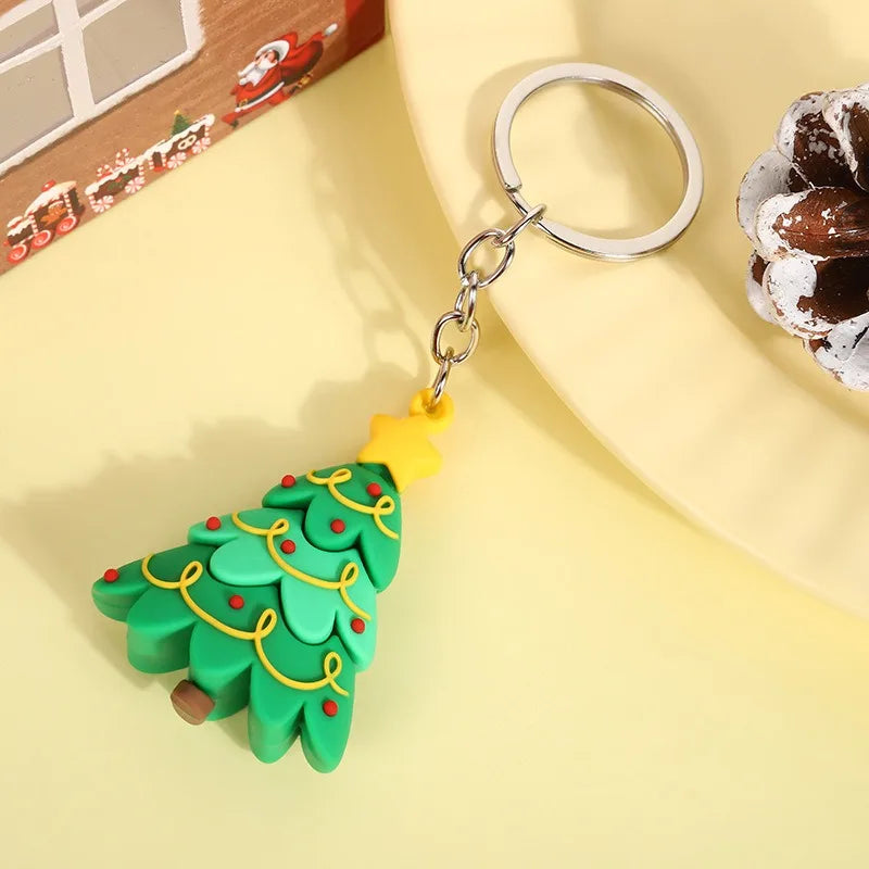 Christmas Cute Cartoon Pendant PVC Keychain Santa Claus Candy Reindeer Hat Tree
