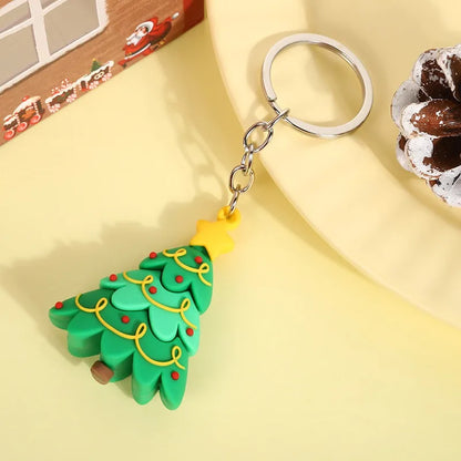 Christmas Cute Cartoon Pendant PVC Keychain Santa Claus Candy Reindeer Hat Tree