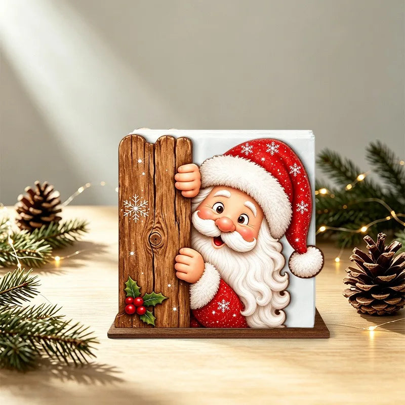 Santa Claus Wooden Napkin Holder Christmas Table Decor Desktop Tissue Storage Rack