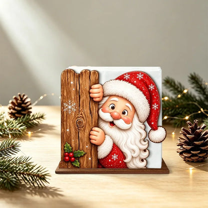 Santa Claus Wooden Napkin Holder Christmas Table Decor Desktop Tissue Storage Rack