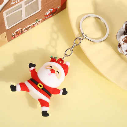 Christmas Cute Cartoon Pendant PVC Keychain Santa Claus Candy Reindeer Hat Tree