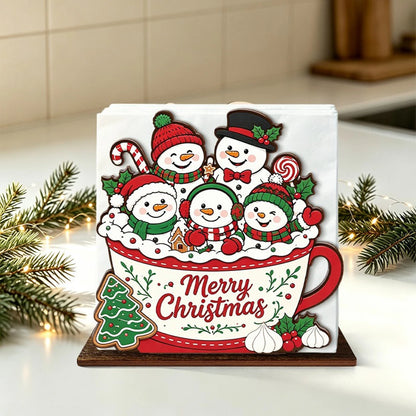 Santa Claus Wooden Napkin Holder Christmas Table Decor Desktop Tissue Storage Rack