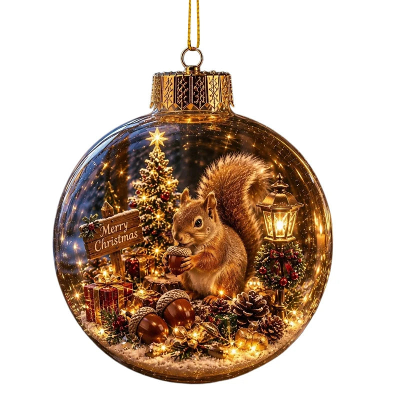 Acrylic Christmas Bell Ornament Decoration 3D Snow Globe Santa Snowman Ball Hanging Xmas Tree Pendant