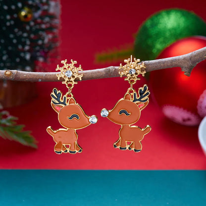 Merry Christmas Velvet Elk Bowknot Dangle Earrings For Women Red Hair Ball