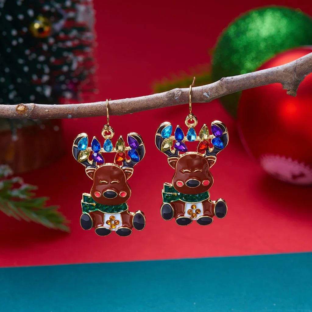 Merry Christmas Velvet Elk Bowknot Dangle Earrings For Women Red Hair Ball