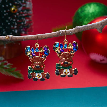 Merry Christmas Velvet Elk Bowknot Dangle Earrings For Women Red Hair Ball
