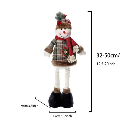 Retractable Christmas Gnome Doll, Vintage Snowflake Plaid Fabric Design