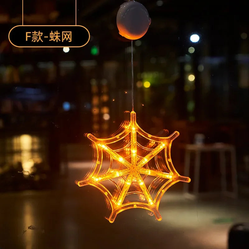 Halloween Decoration Orange Pumpkin Ghost Halloween Window Light with Suction Cup