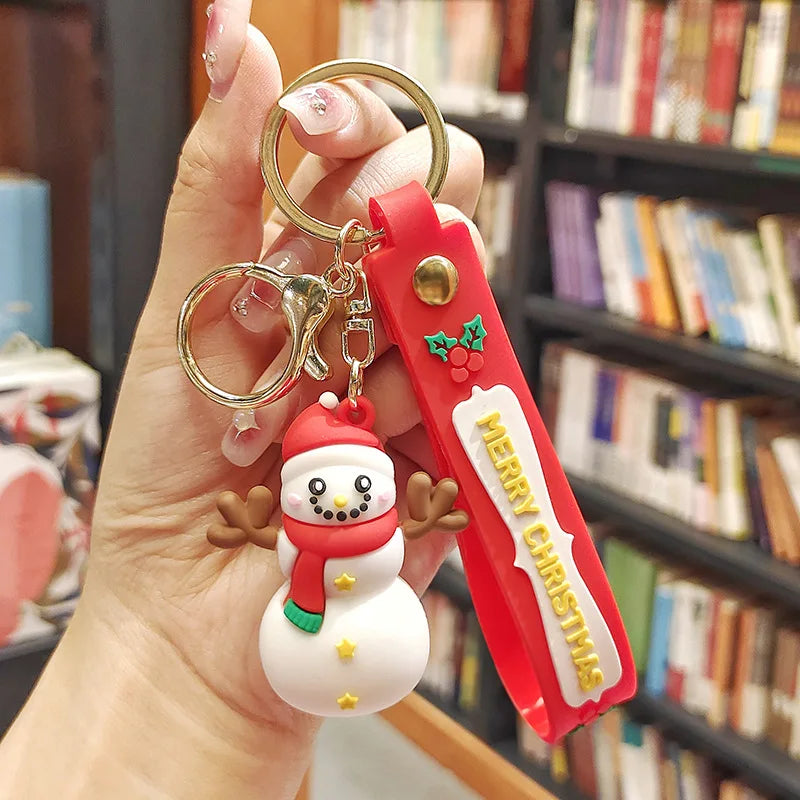 Christmas Cute Cartoon Pendant PVC Keychain Santa Claus Candy Reindeer Hat Tree