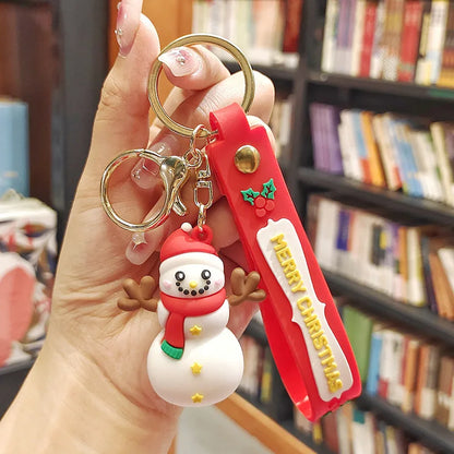 Christmas Cute Cartoon Pendant PVC Keychain Santa Claus Candy Reindeer Hat Tree