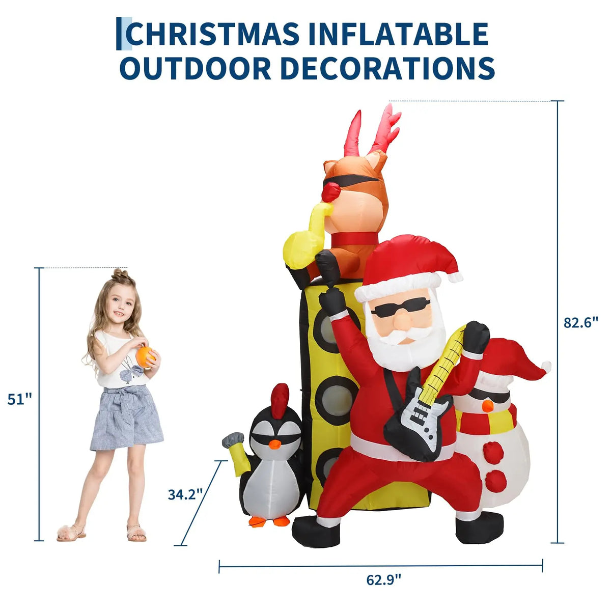 7 FT Christmas Inflatable Santa Band With Reindeer Penguin & Snowman