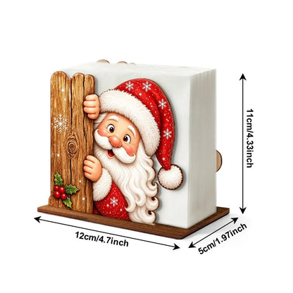 Santa Claus Wooden Napkin Holder Christmas Table Decor Desktop Tissue Storage Rack