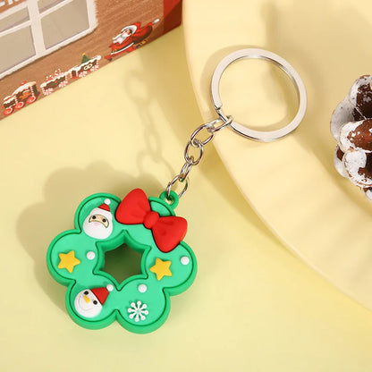 Christmas Cute Cartoon Pendant PVC Keychain Santa Claus Candy Reindeer Hat Tree