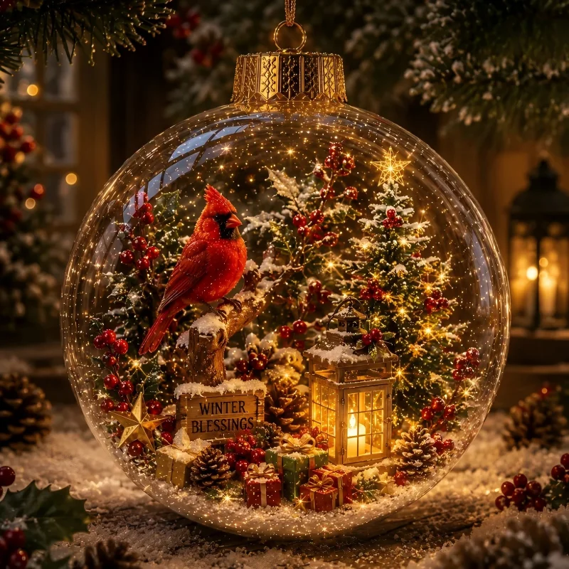 Acrylic Christmas Bell Ornament Decoration 3D Snow Globe Santa Snowman Ball Hanging Xmas Tree Pendant