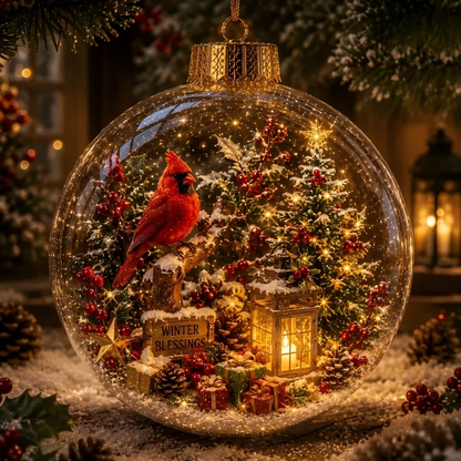 Acrylic Christmas Bell Ornament Decoration 3D Snow Globe Santa Snowman Ball Hanging Xmas Tree Pendant