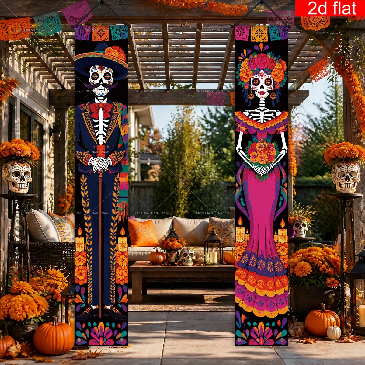 Halloween Decorations Dia De Los Muertos Porch Sign Banners