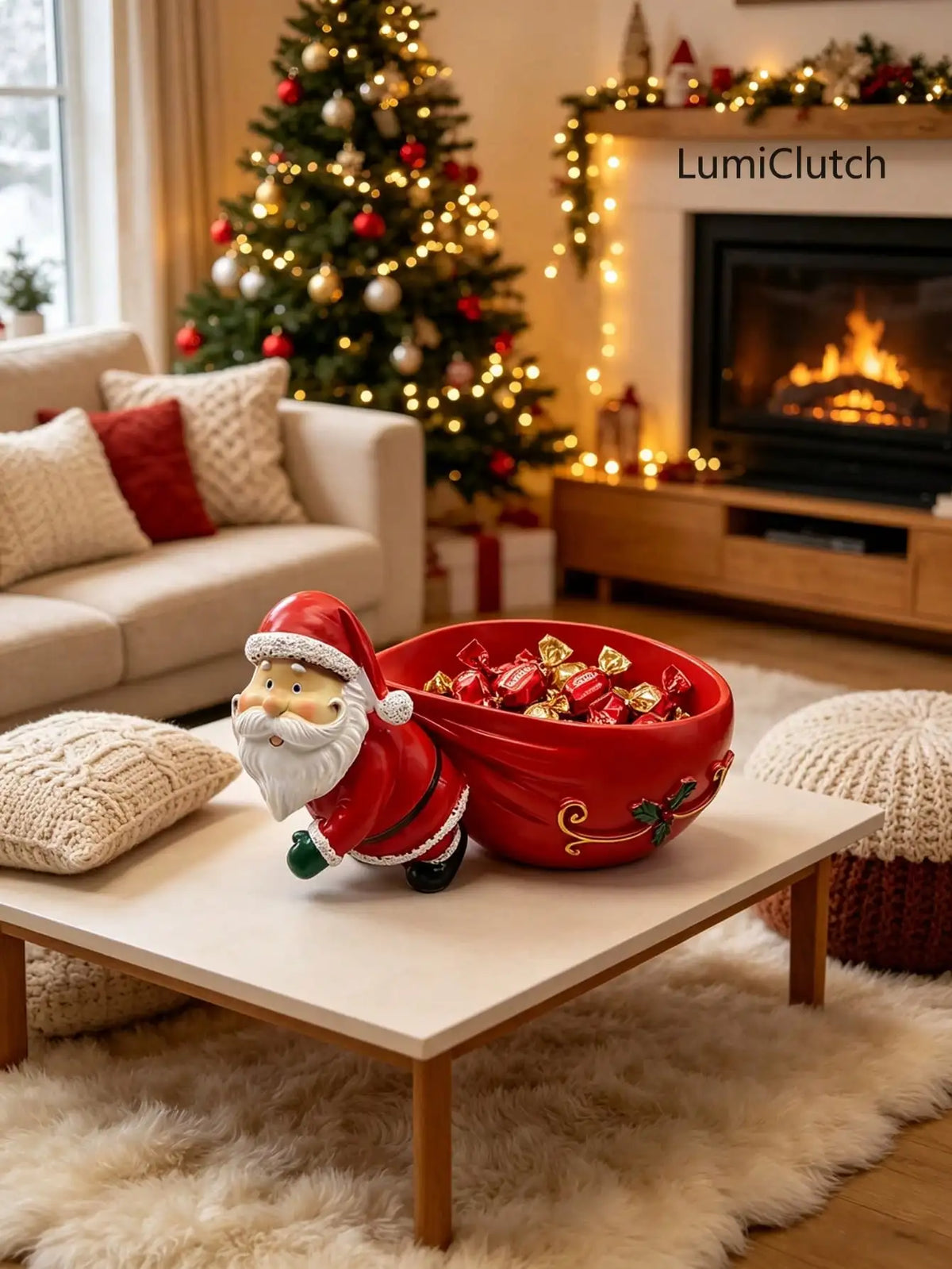 Santa Claus Candy Bowl Figurine, Christmas Table Centerpiece Catchall Dish