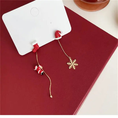 Merry Christmas Velvet Elk Bowknot Dangle Earrings For Women Red Hair Ball
