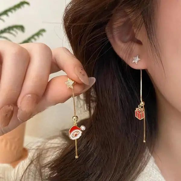 Merry Christmas Velvet Elk Bowknot Dangle Earrings For Women Red Hair Ball