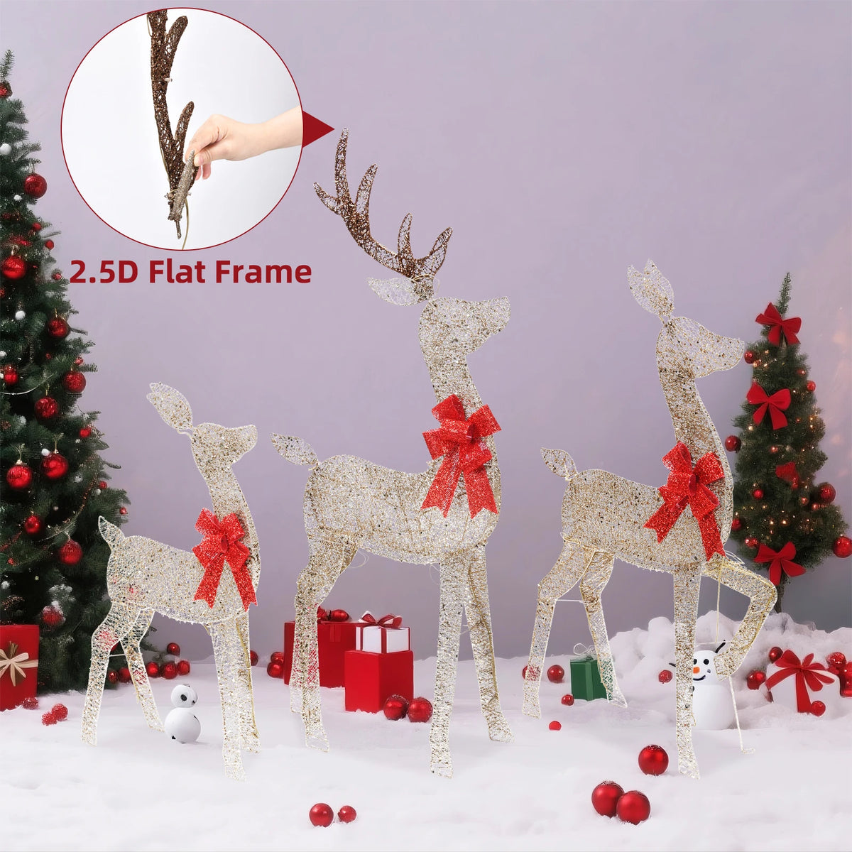 Deer Family Illuminated Christmas Decorations 3 Piece Set 2.5D Christmas Theme with 145 LED Lights
