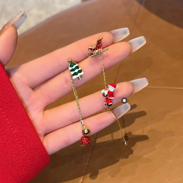Merry Christmas Velvet Elk Bowknot Dangle Earrings For Women Red Hair Ball